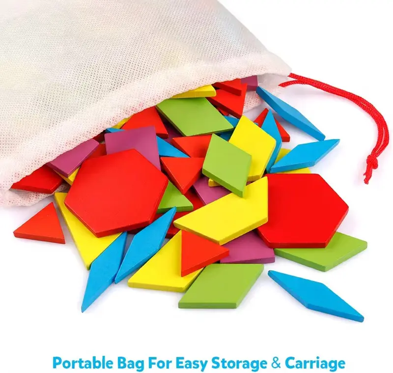 لعبة تانجرام خشبية 130 قطعة، تصميمات لا نهائية وتحديات ذهنية