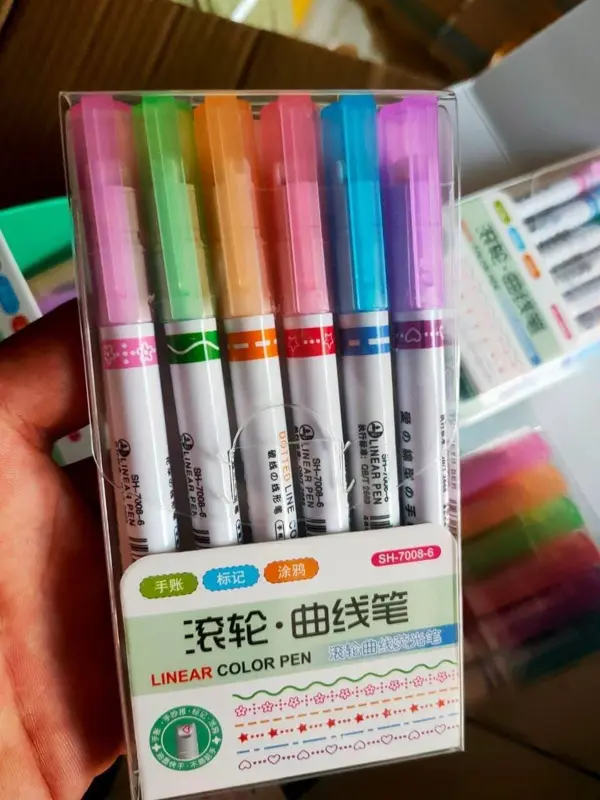 أقلام الرسم المزخرفة (كيرفي)، طقم 6 ألوان لتزيين إبداعاتك