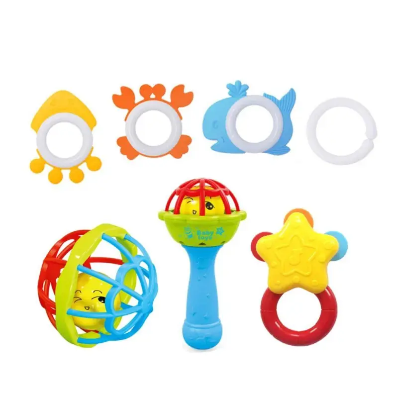 مجموعة الشخاليل والألعاب الحسية 7 قطع، حقيبة متكاملة لتسلية الرضع