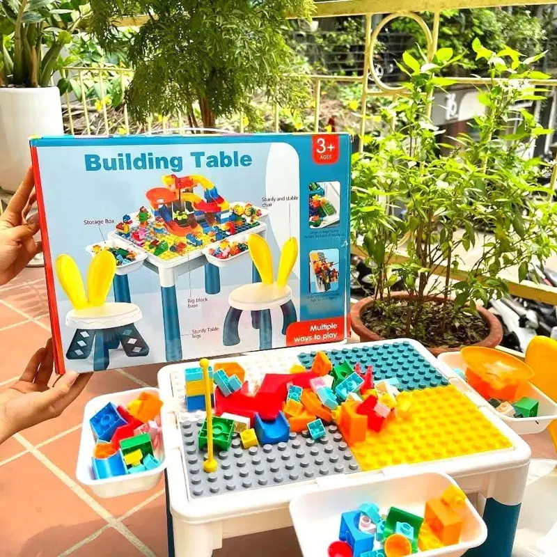 طاولة الأنشطة المتعددة للأطفال، مع كرسي ولوحة ليغو قابلة للتحويل