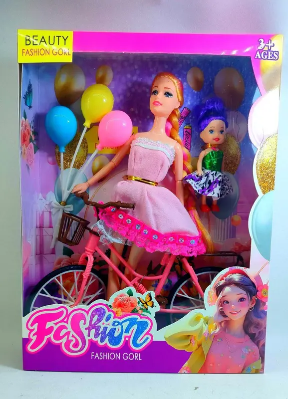 مجموعة دمية الأم والابنة، مع دراجة هوائية وإكسسوارات