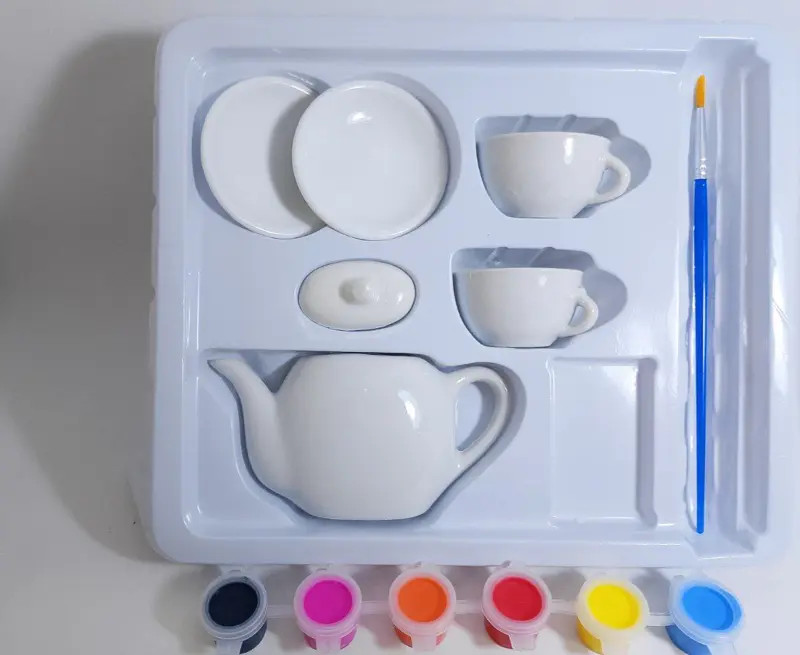 طقم الشاي البورسلين، للرسم والتلوين وتزيين فنجانك بنفسك