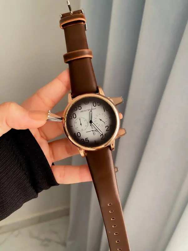 ساعة إمبريو أرماني أوريجينال جلد رجالي شكل جديد