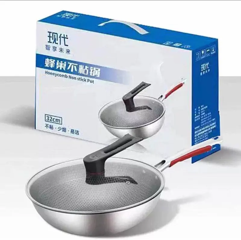 مقلاة الووك الاحترافية "جولدن شيف" بحجم جامبو 32 سم وغطاء بيركس