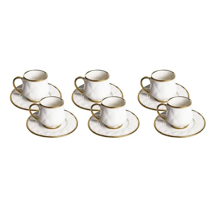 طقم القهوة الملكي "جولد إيليجانس" 12 قطعة من البورسلين المستورد بحامل معدن