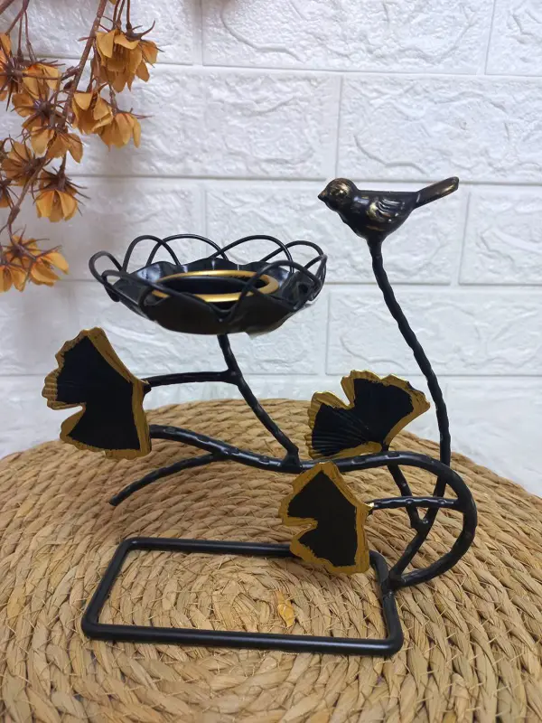 شمعدان "غصن الشتاء" المعدني المزدوج للديكور الفاخر العصفور الهاديء