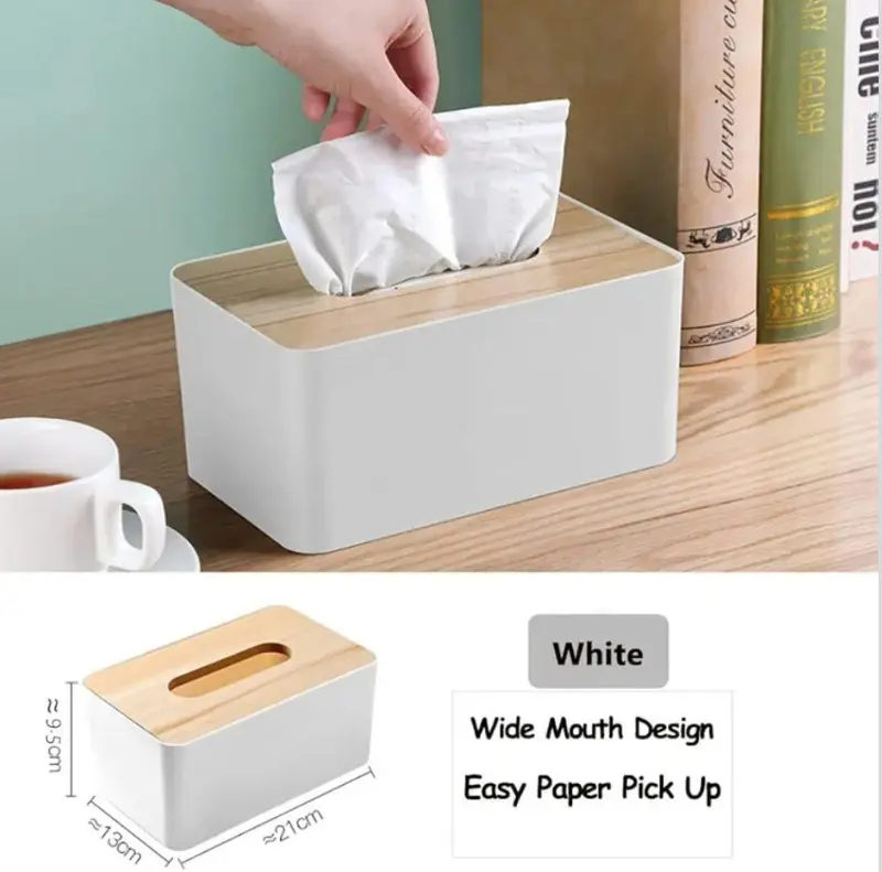 علبة "مينيمال" الأنيقة للمناديل بغطاء خشبي