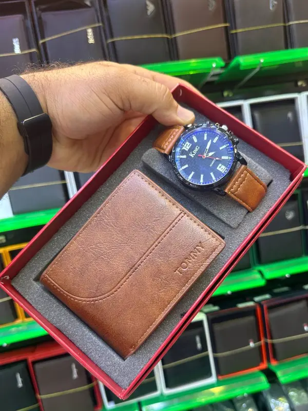 طقم ساعة ومحفظة رجالي بتصميم فاخر