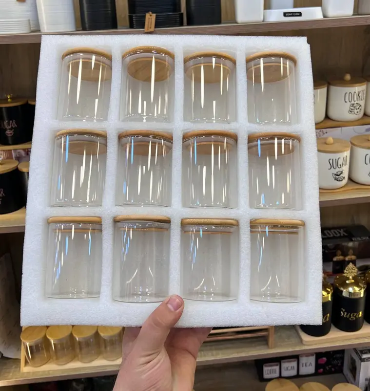 طقم برطمانات توابل زجاجية بغطاء خشبي محكم 12 قطعة