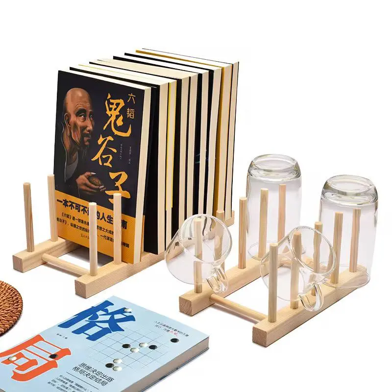 حامل أطباق ومنظم خشبي متعدد الاستخدامات 4 خانات