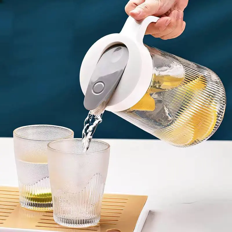 طقم دورق زجاجي شفاف متكامل بغطاء محكم مع 4 أكواب