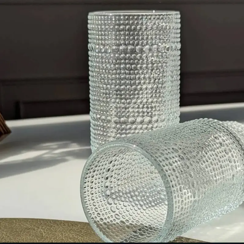 طقم أكواب (شوب) زجاجية 6 قطع بتصميم منقرش فاخر (سعة 350 مل)