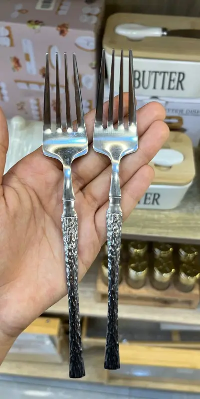 طقم شوك طعام 6 قطع كبير (ستانلس استيل بتصميم جولد X سيلفر)