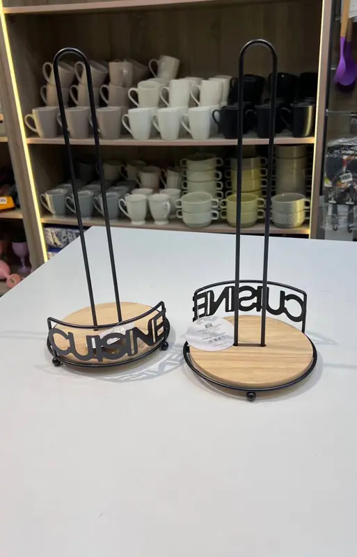 حامل مناديل مطبخ رول بتصميم عصري (معدن وقاعدة خشبية)