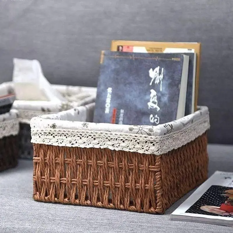 طقم باسكت تخزين رتان مجدول 3 قطع (بطانة كتان)