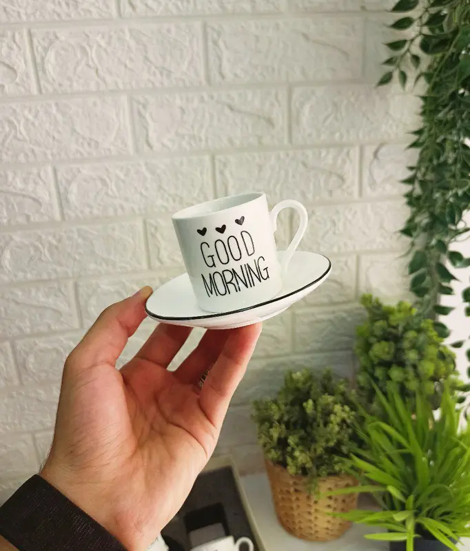 طقم فناجين قهوة بورسلين "GOOD MORNING" (12 قطعة)