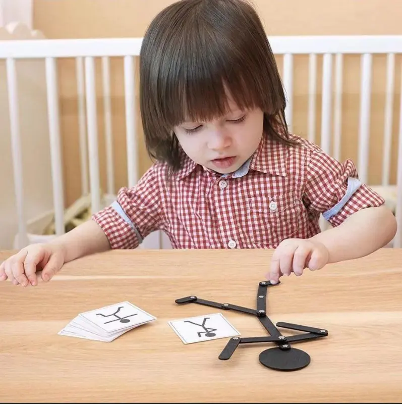لعبة المجسم الشقي الخشبية مع بطاقات التحدي، لتنمية الخيال والمهارة