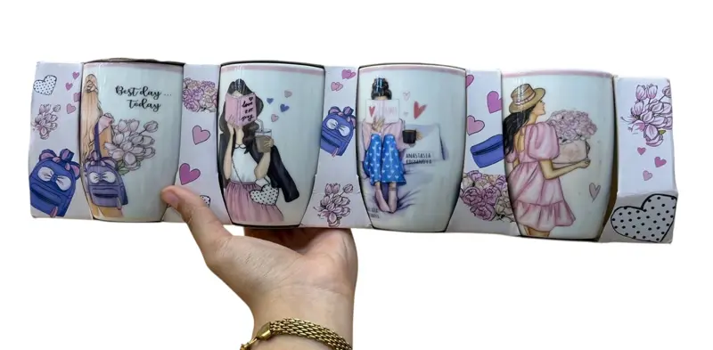 طقم مجات بورسلين أبيض مستورد 4 قطع بتصميم أنيق وحراري