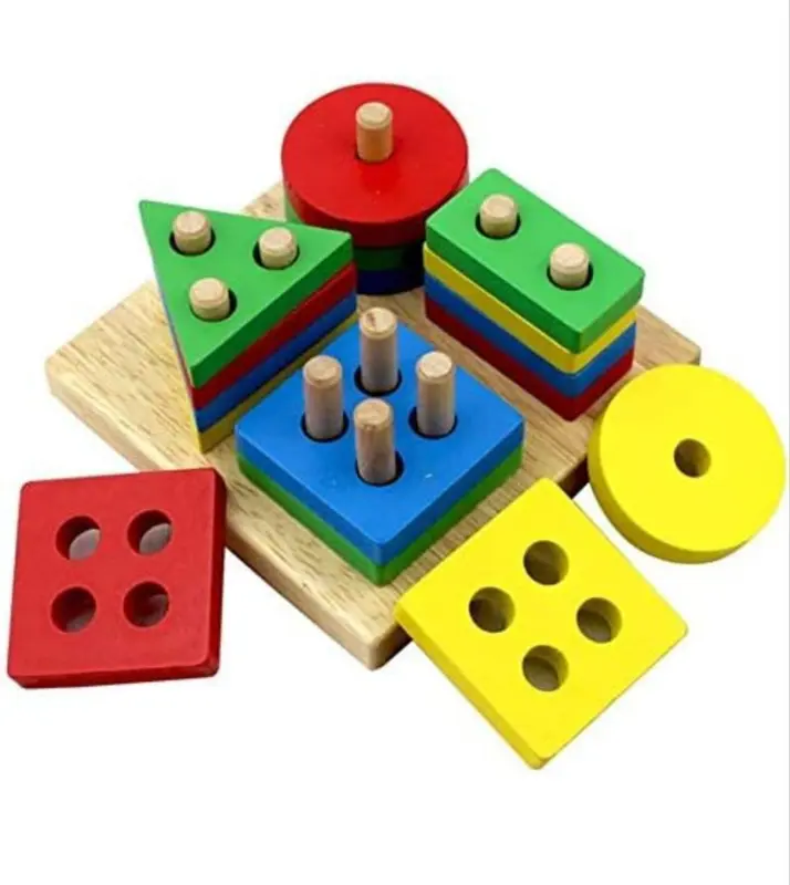 صندوق الأشكال الهندسية الخشبي، لعبة تعليمية لتطوير المهارات