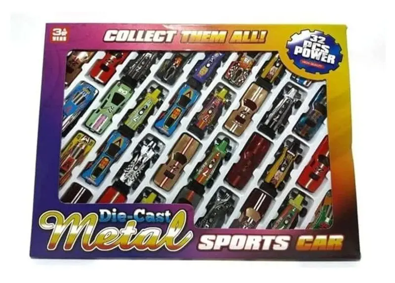 صندوق سيارات السباق المعدنية 32 قطعة، مجموعة ضخمة من مركبات المغامرات