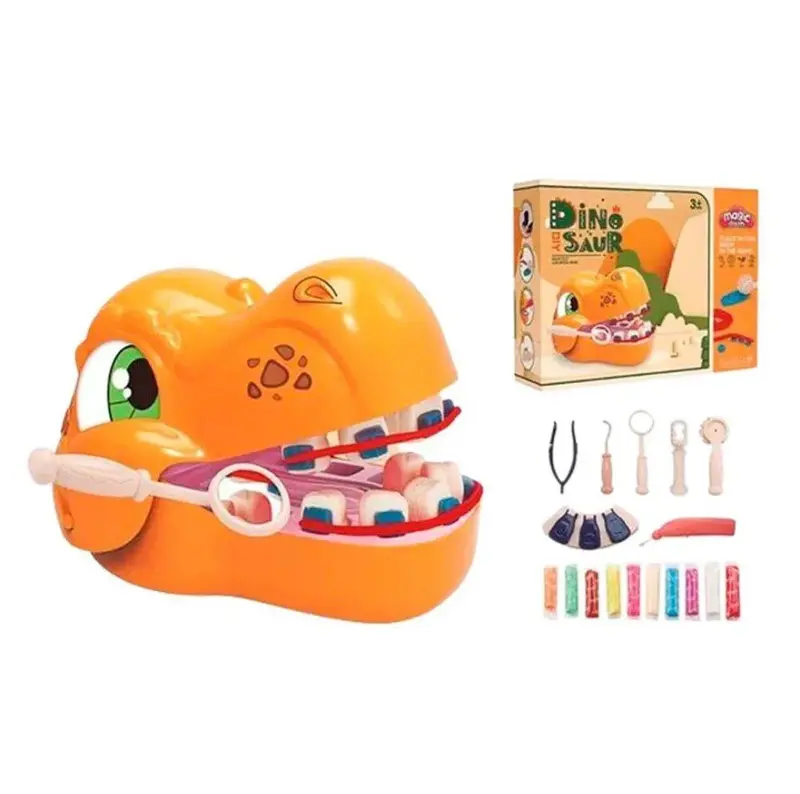 لعبة طبيب الأسنان الديناصور، مجموعة صلصال ومعدات طبية لتجربة ممتعة