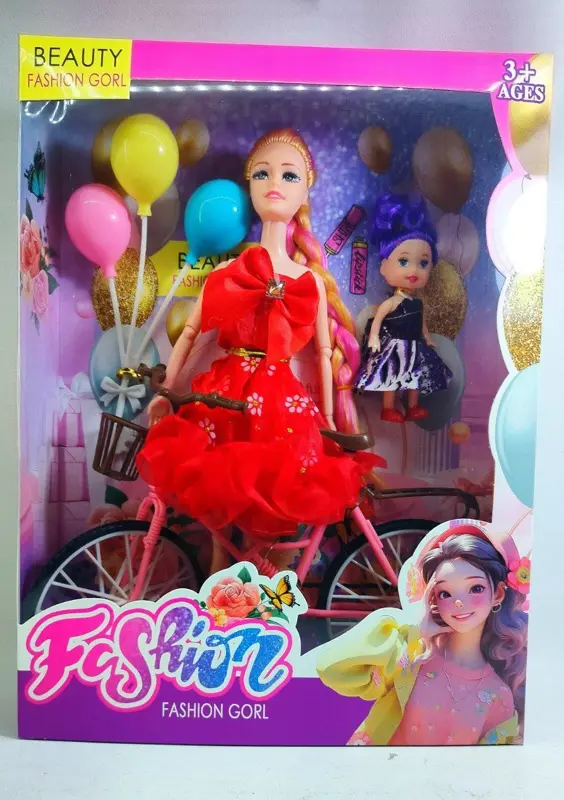 مجموعة دمية الأم والابنة، مع دراجة هوائية وإكسسوارات