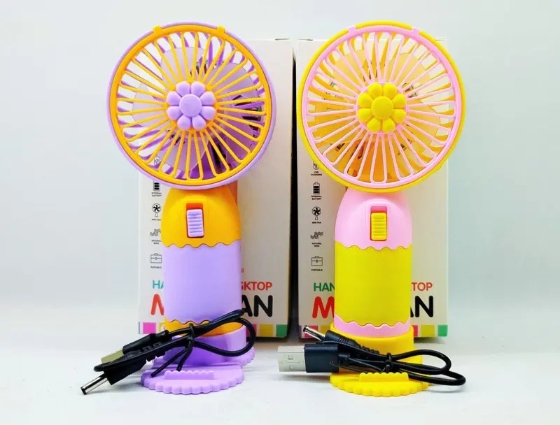 المروحة اليدوية المحمولة، تصميم وردة مع قاعدة ستاند