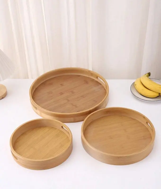 طقم صواني التقديم "بامبو كلاسيك" الخشبي 3 قطع بتصميم أنيق