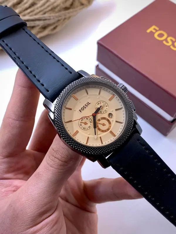 ساعة فوسيل "الزمن الأنيق" الرجالية بتصميم كرونوغراف وميناء أزرق