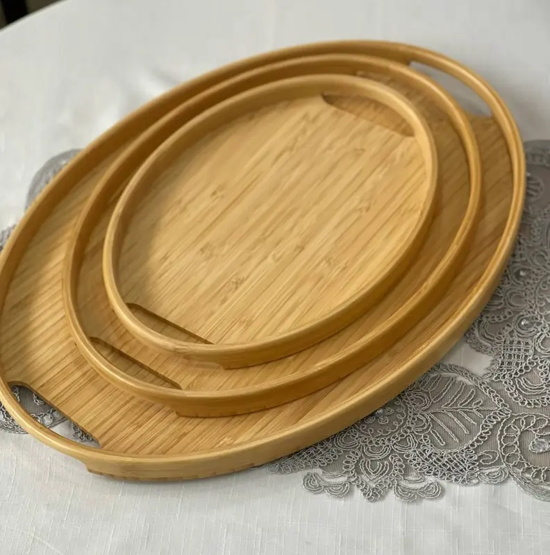 طقم صواني "لوتس" البيضاوية الخشبية بتصميمه الراقي