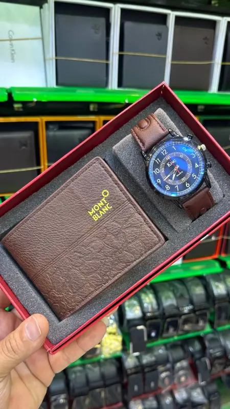 طقم ساعة ومحفظة رجالي بتصميم فاخر