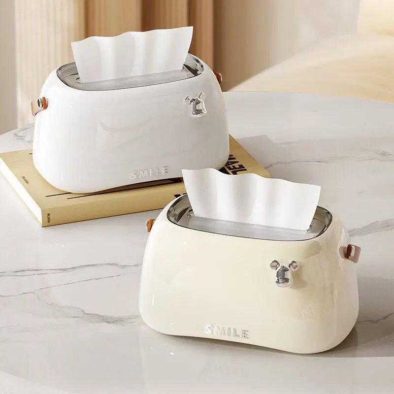 علبة مناديل أكريليك أنيقة بمقبض جلد