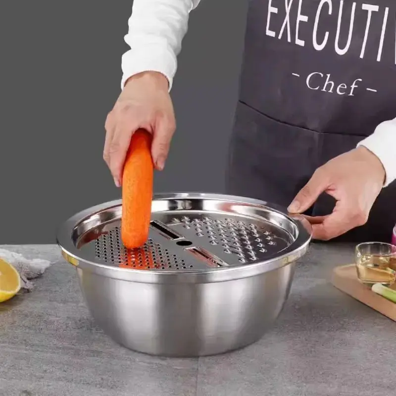 مجموعة وعاء خلط ومبشرة 5 في 1 من الستانلس ستيل للمطبخ