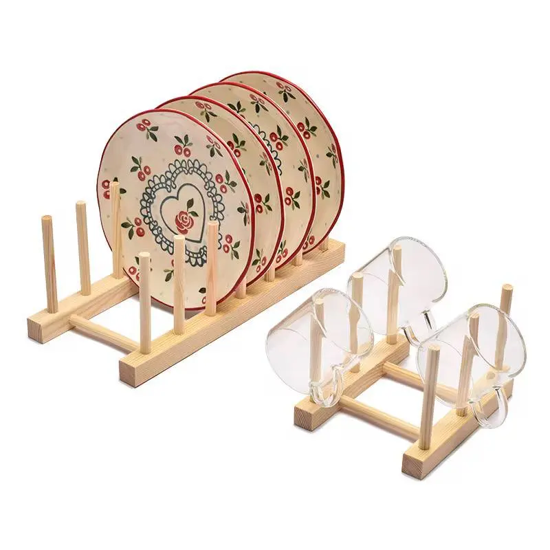 حامل أطباق ومنظم خشبي متعدد الاستخدامات 4 خانات