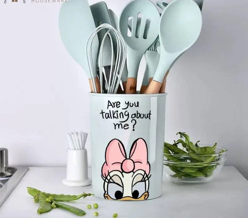 طقم أدوات توزيع سيليكون فاخر 12 قطعة بيد خشبية وحامل