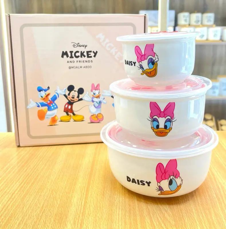 طقم علب تخزين طعام بلاستيك مستورد بتصميم شخصيات ديزني المرحة (ميكي وبطوط)