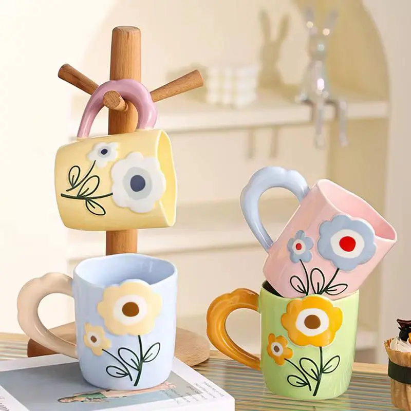 مج بورسلين فرداني بتصميم وردة بارزة 3D أنيقة