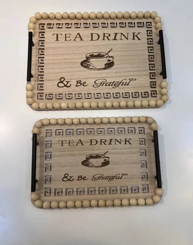 طقم صواني تقديم مستطيلة 2 قطعة (هاند ميد بأطراف "بابلز" ومقابض معدنية فاخرة)