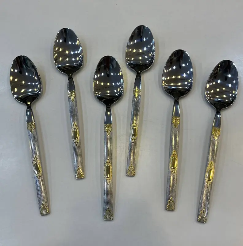 طقم ملاعق طعام 6 قطع (ستانلس استيل جولد X سيلفر فاخر)