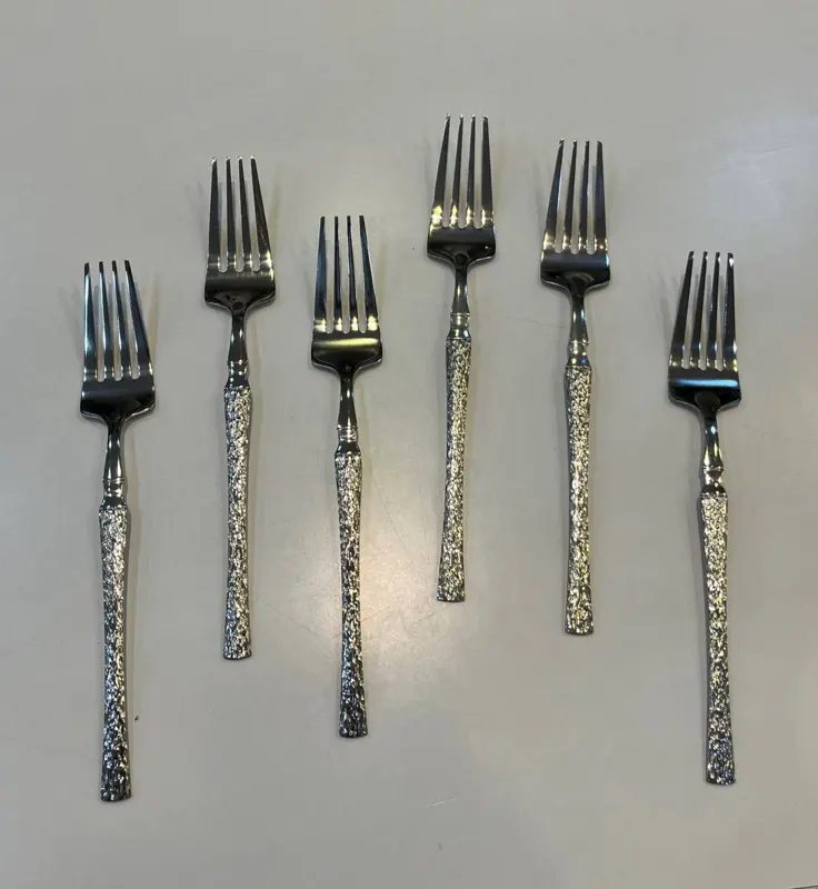 طقم شوك طعام 6 قطع كبير (ستانلس استيل بتصميم جولد X سيلفر)