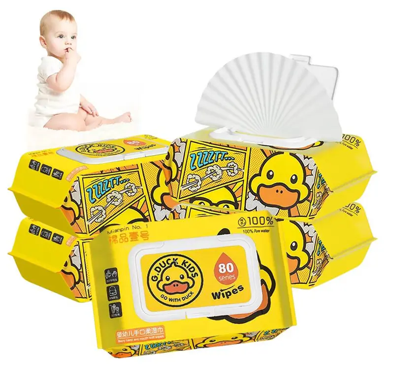 مناديل مبللة للأطفال 120 منديل (بتصميم بطوط متعددة الاستخدامات)