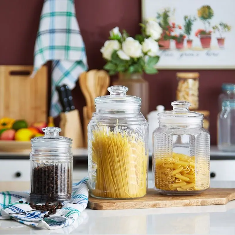 طقم برطمانات تخزين زجاج كريستال مضلع 3 قطع