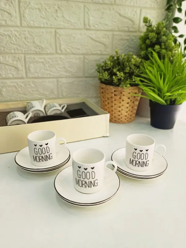 طقم فناجين قهوة بورسلين "GOOD MORNING" (12 قطعة)