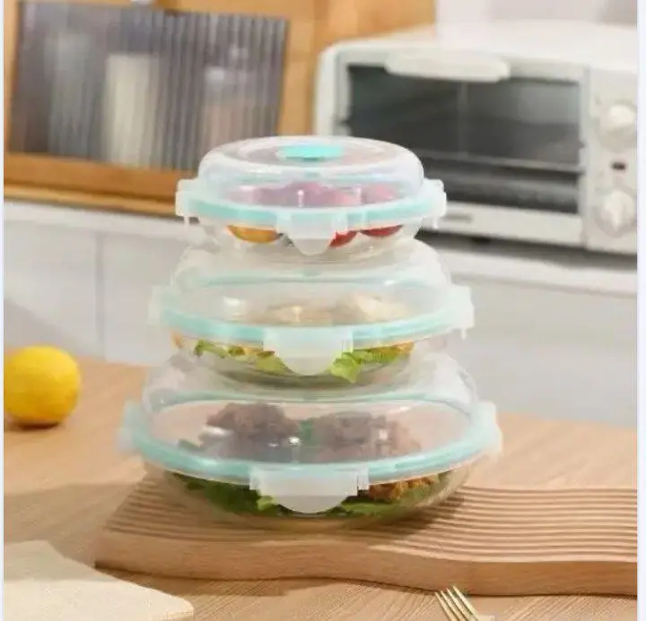 طقم أوعية بيركس مدورة 3 قطع (بأغطية محكمة للتهوية)