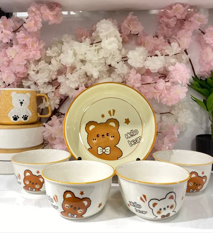 طقم تقديم البورسلين "الدباديب الكيوت" (5 قطع)