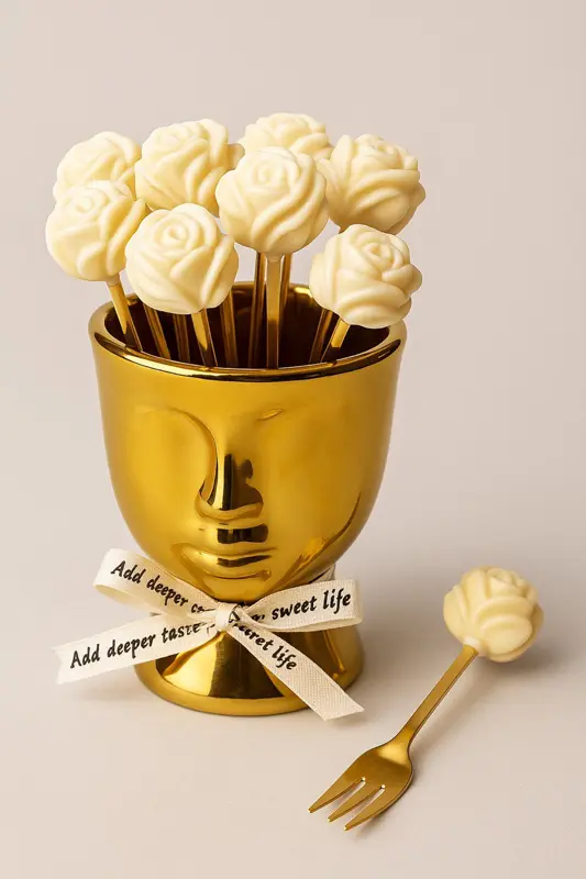 طقم شوك فاخر للحلويات والفواكه (استانلس ورأس وردة)