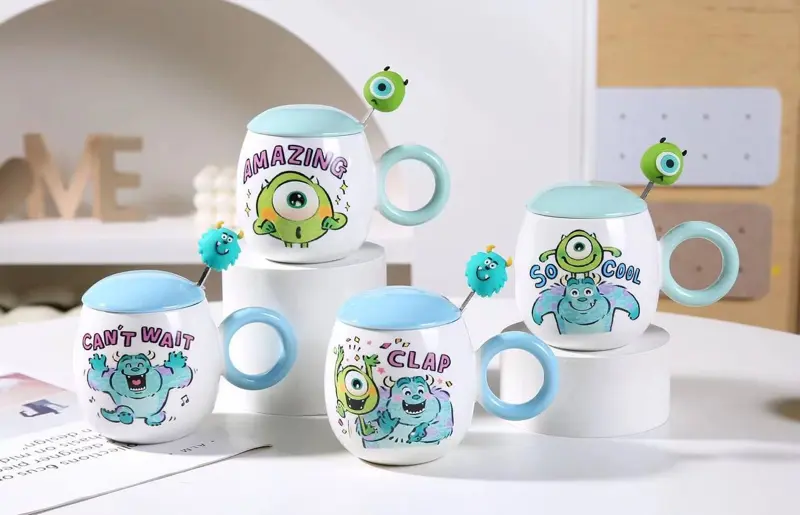 مج ديزني المجسم تصميم بورسلين فريد مع ملعقة شخصية