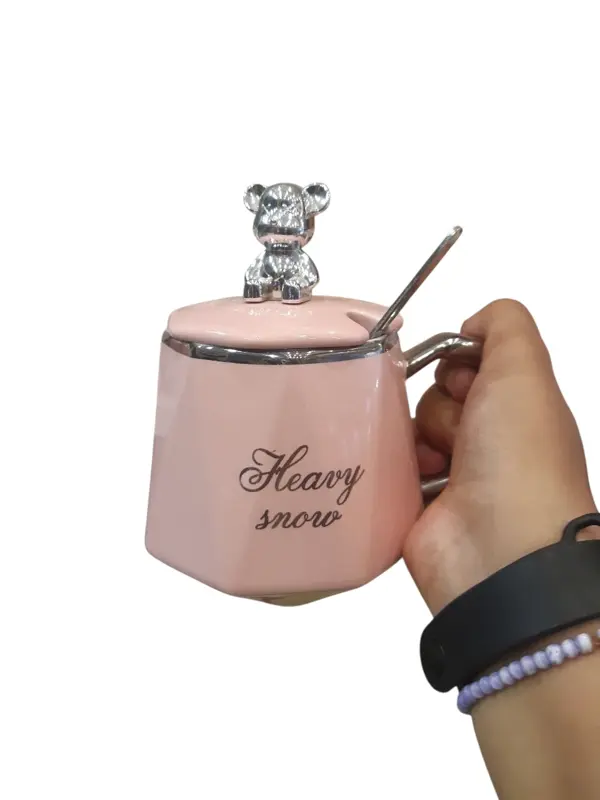 مج الدب المبتكر مع طبق وقلب ثلاثي الأبعاد