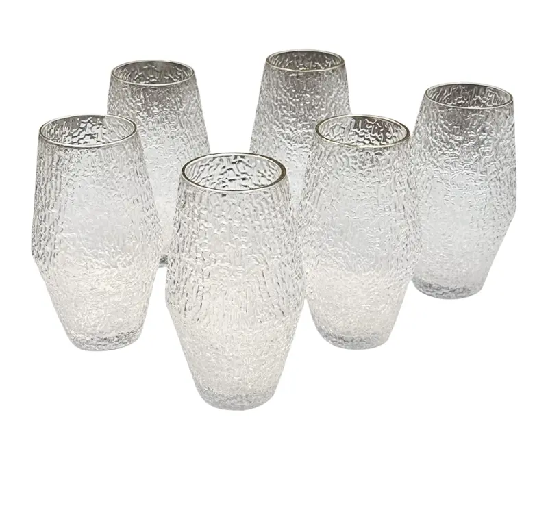 طقم أكواب كريستال فاخر 6 قطع بتصميم منقوش وحواف ذهبية