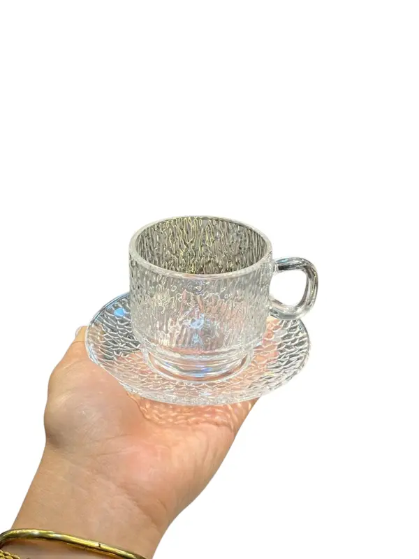 طقم فناجين قهوة زجاجي فاخر بالطبق (طقم 6 أفراد)